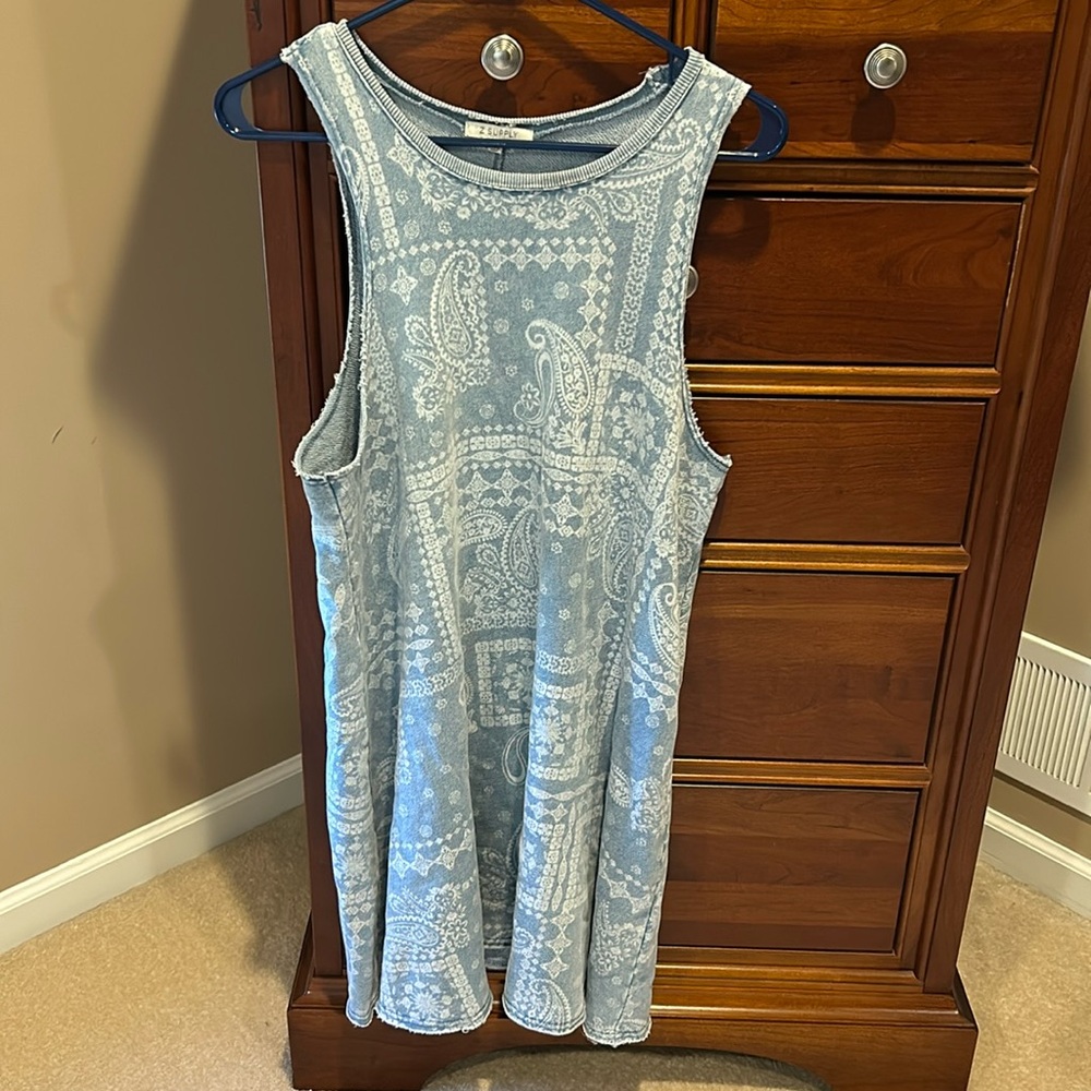 Z Supply women’s sleeveless dress, large, sleeveless, paisley, blue/white